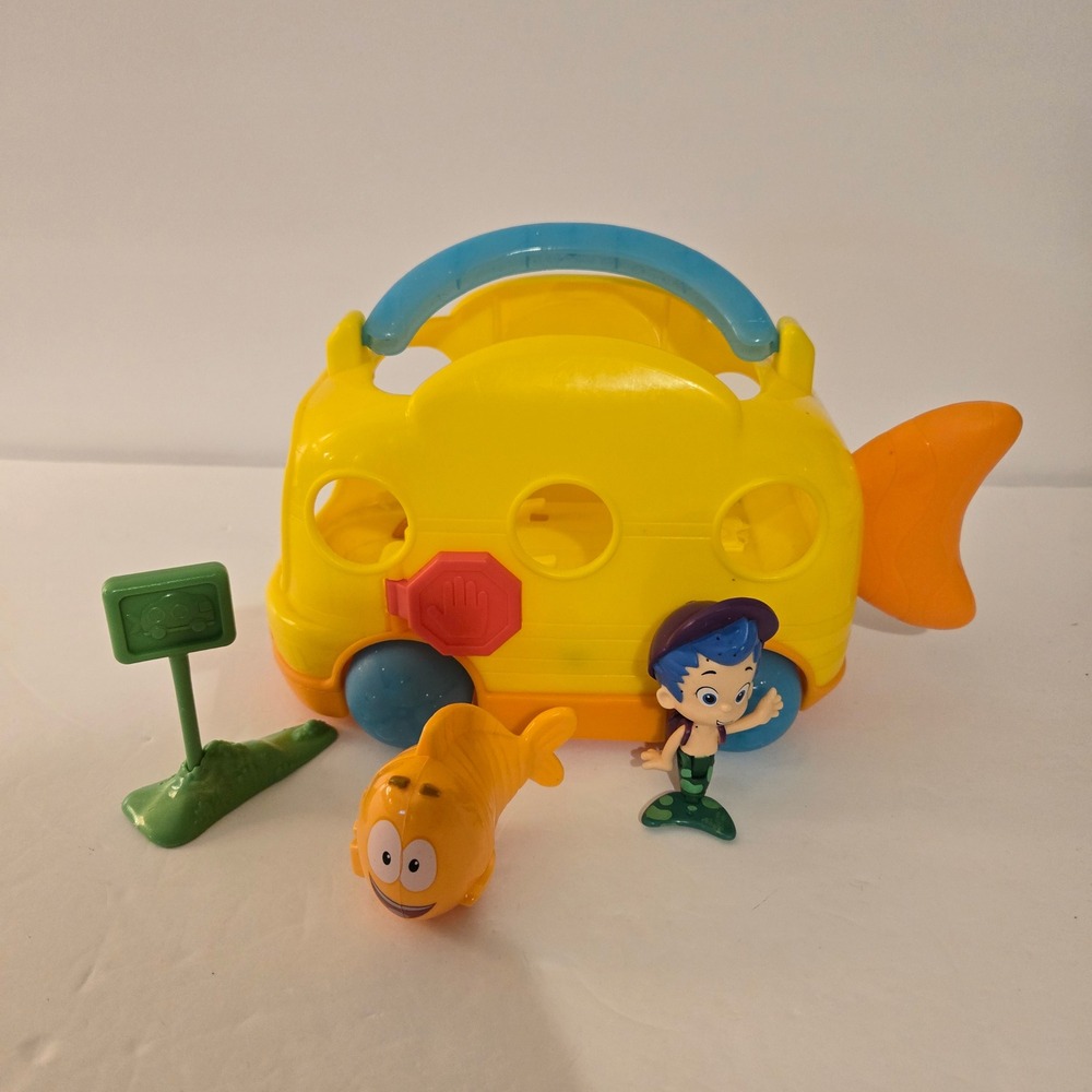 Bubble Guppies School Bus Kids OS Yellow Excellent Gil Mr Grouper Toy Set